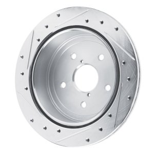 Subaru WRX Brake Rotor (1) - Rear Right - R1 Concepts - Drilled & Slotted - Silver - `22-`25